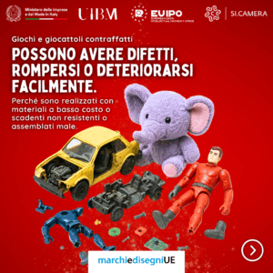 Grafica su sfondo rosso che mostra giocattoli rotti e smontati, tra cui un'auto gialla priva di pezzi e un personaggio d'azione disassemblato.